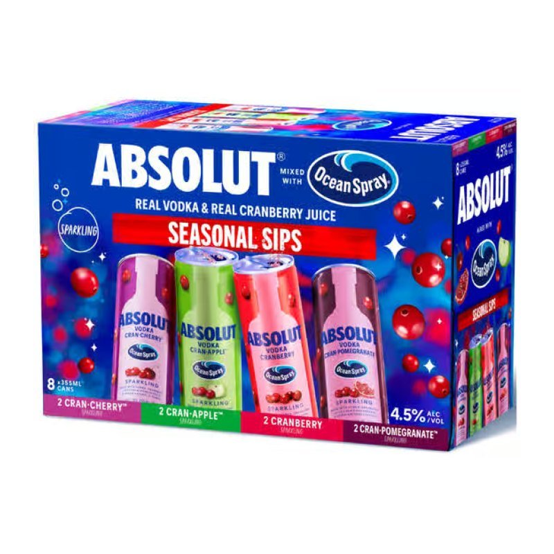 ABSOLUT OCEAN SPRAY WINTER VRTY 8PK 12OZ